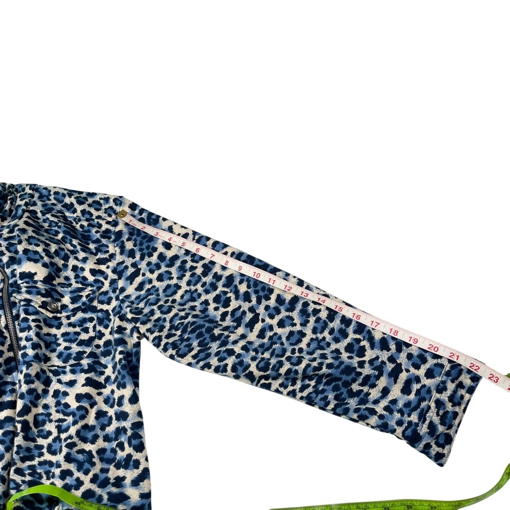 Links 14 Blue Leopard Print Zip Up Jacket Mock Neck Chest Pockets Mobwife Bold‎ - Picture 5 of 6